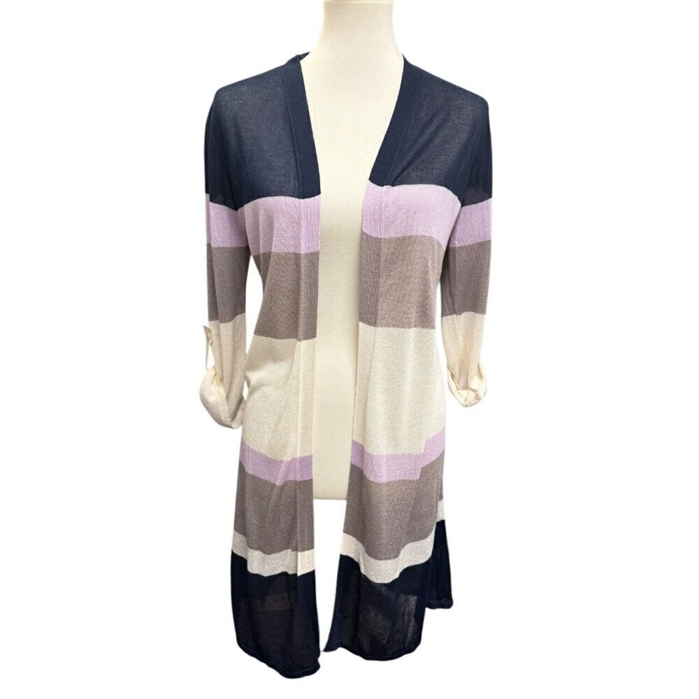Cato Est 1946 Sweater Womens Small Multicolor Striped Cardigan Open Front - Picture 8 of 16